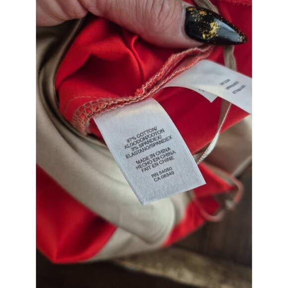 Evan-Picone Womens Stretch Sleeveless Dress Beige & Red Asymmetrical Design Size - Picture 2 of 5